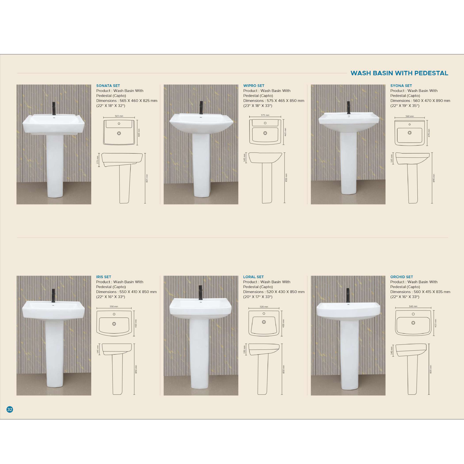 WASH BASIN WITH PEDESTAL - 001
